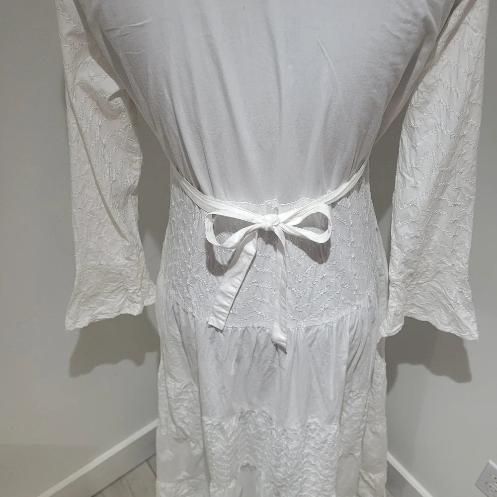 Dressed in White Women's Embroidered Boho Cotton Maxi Dress XS Fairycore Peasant - Picture 10 of 13